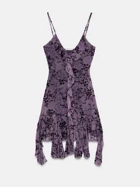 Zara Purple Floral Asymmetric Ruffle Slip Dress